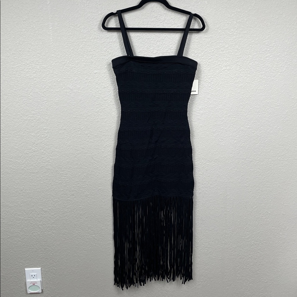 NWT Sandro Maldives Knit Fringe Strapless Dress Black Tight Bodycon Sz 40 - Picture 4 of 14